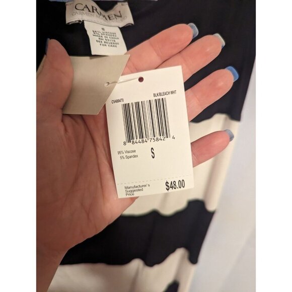 Women's Small NWT Black And White Carmen Marc Valvo Tank With Opening In Back - Picture 4 of 11